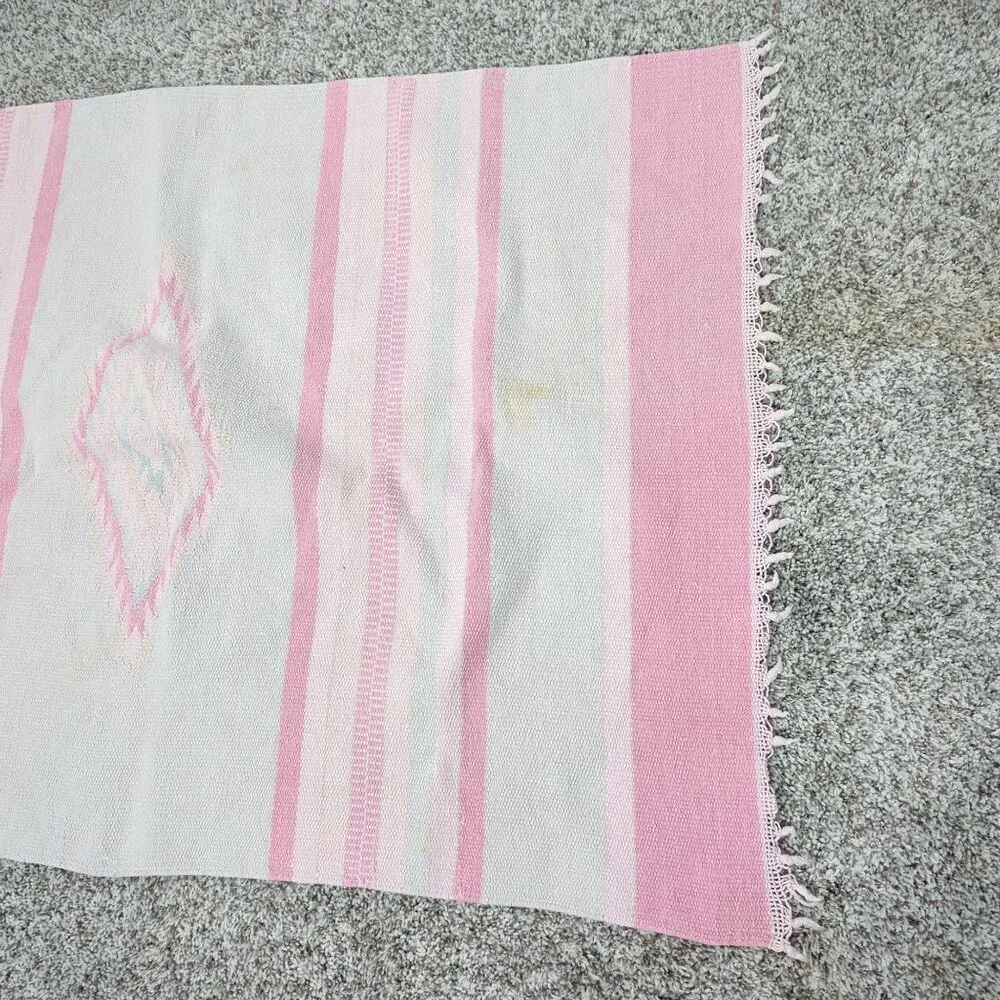 Vintage 80s Pink Rug Indigenous Tapestry Knit Western Southwest Folk